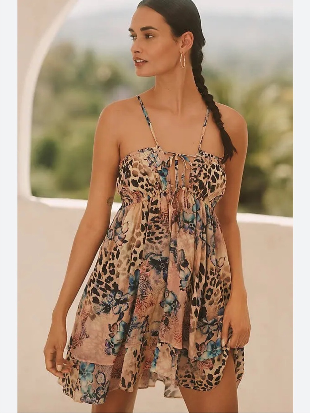 Anthropologie Celandine Babydoll Mini Dress Floral Animal Print Fairy Sz XXS